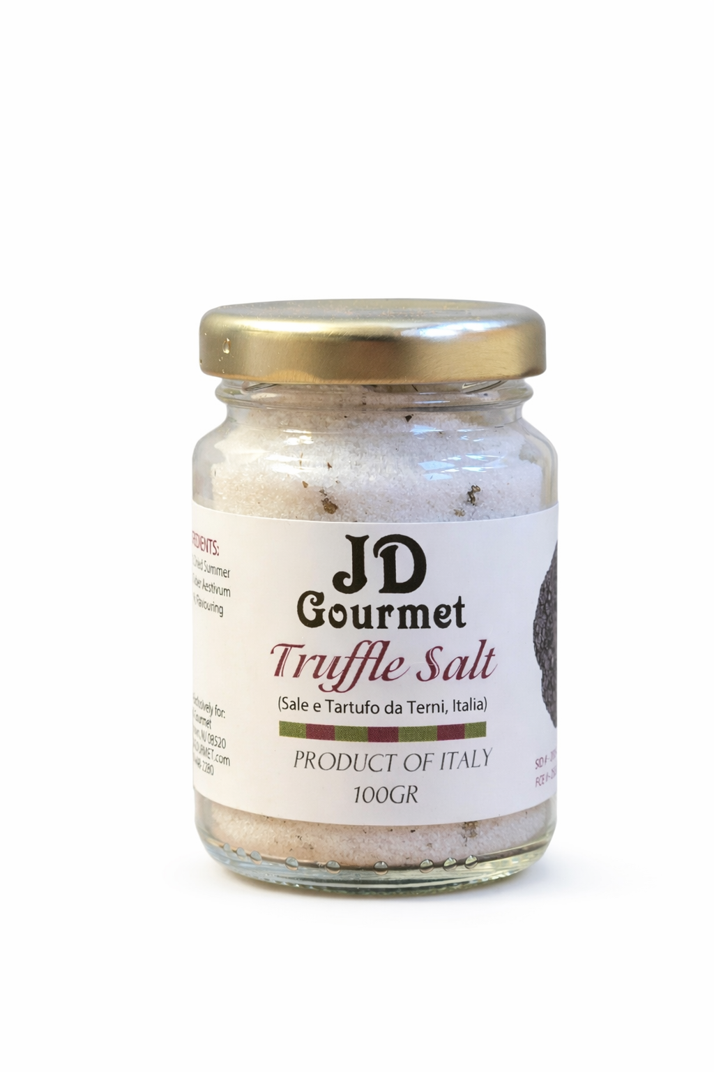 JD Gourmet Truffle Salt jar, Italian Black Summer Truffles blended with sea salt finishing salt