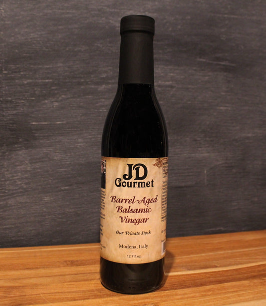 Bottle of JD Gourmet Barrel-Aged Balsamic Vinegar, traditional Private Stock from Modena